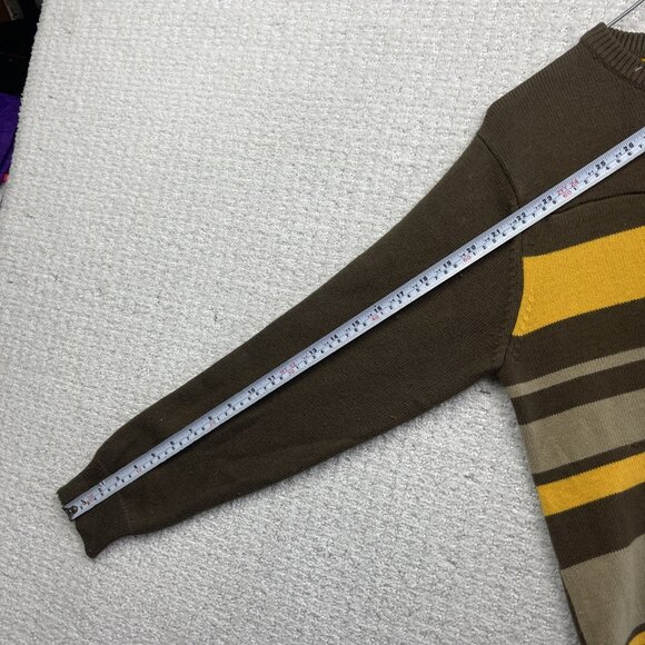 Y2K Volcom Mens M Brown / Yellow Long Sleeve Stripe Thermal Shirt Sweater Knit - Picture 9 of 14